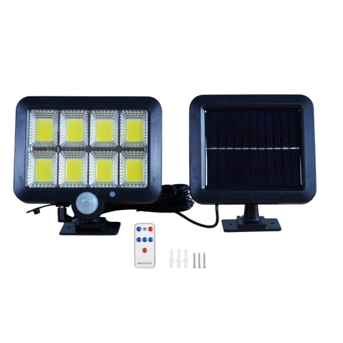 Set 2 x Proiector solar 160 LED 8 COB, Senzor de lumina si miscare