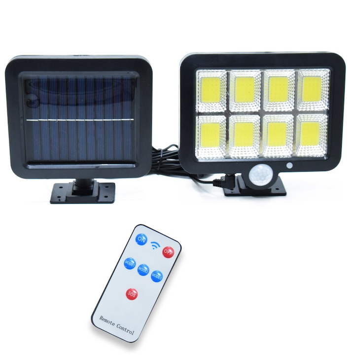 Set 4 x Proiector solar 160 LED 8 COB, Senzor de lumina si miscare