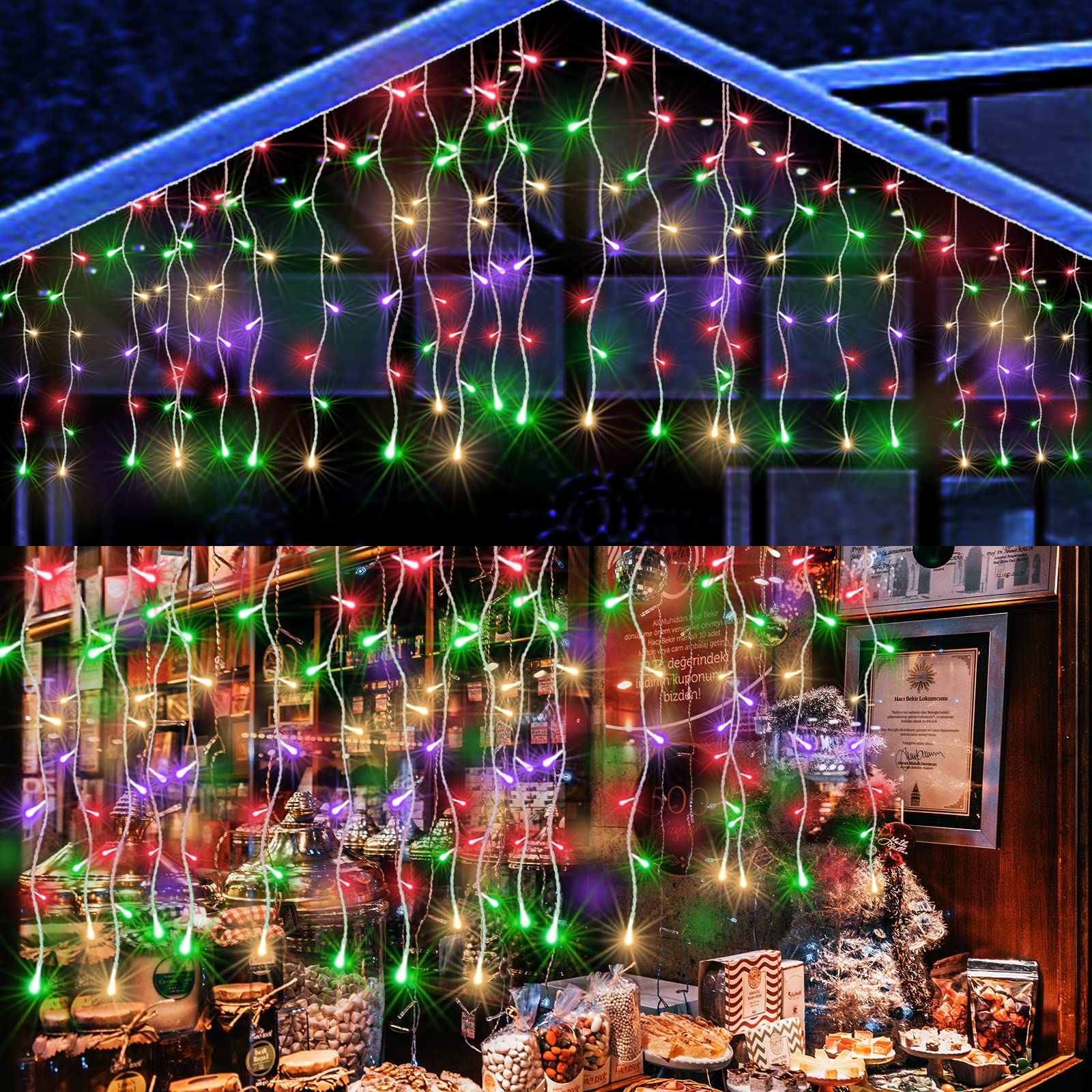 Instalatie franjuri 300 LED, 12 Metri lungime, Multicolor