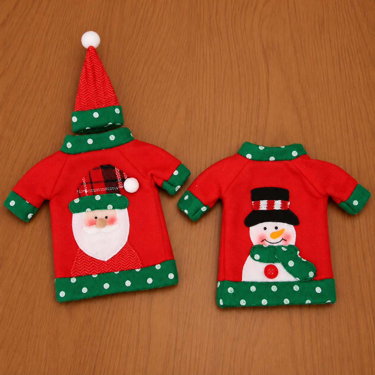 Set 2 huse festive pentru sticla de vin, decoratiune de Craciun - 2