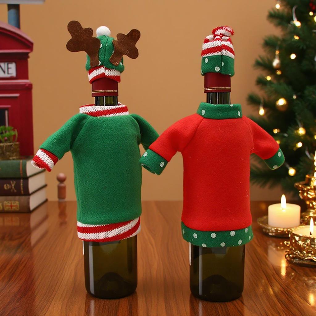 Set 2 huse festive pentru sticla de vin, decoratiune de Craciun - 2