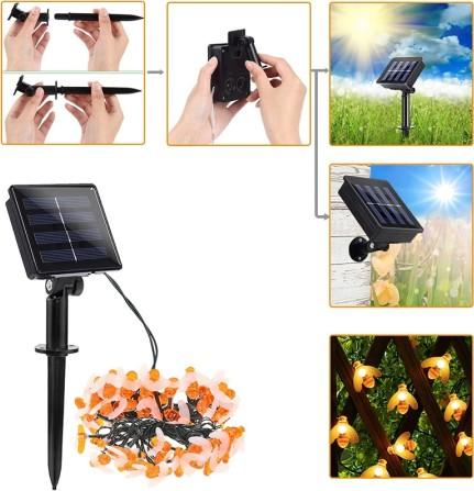 Instalatie solara cu 30 albinute LED, interior-exterior, senzor miscare