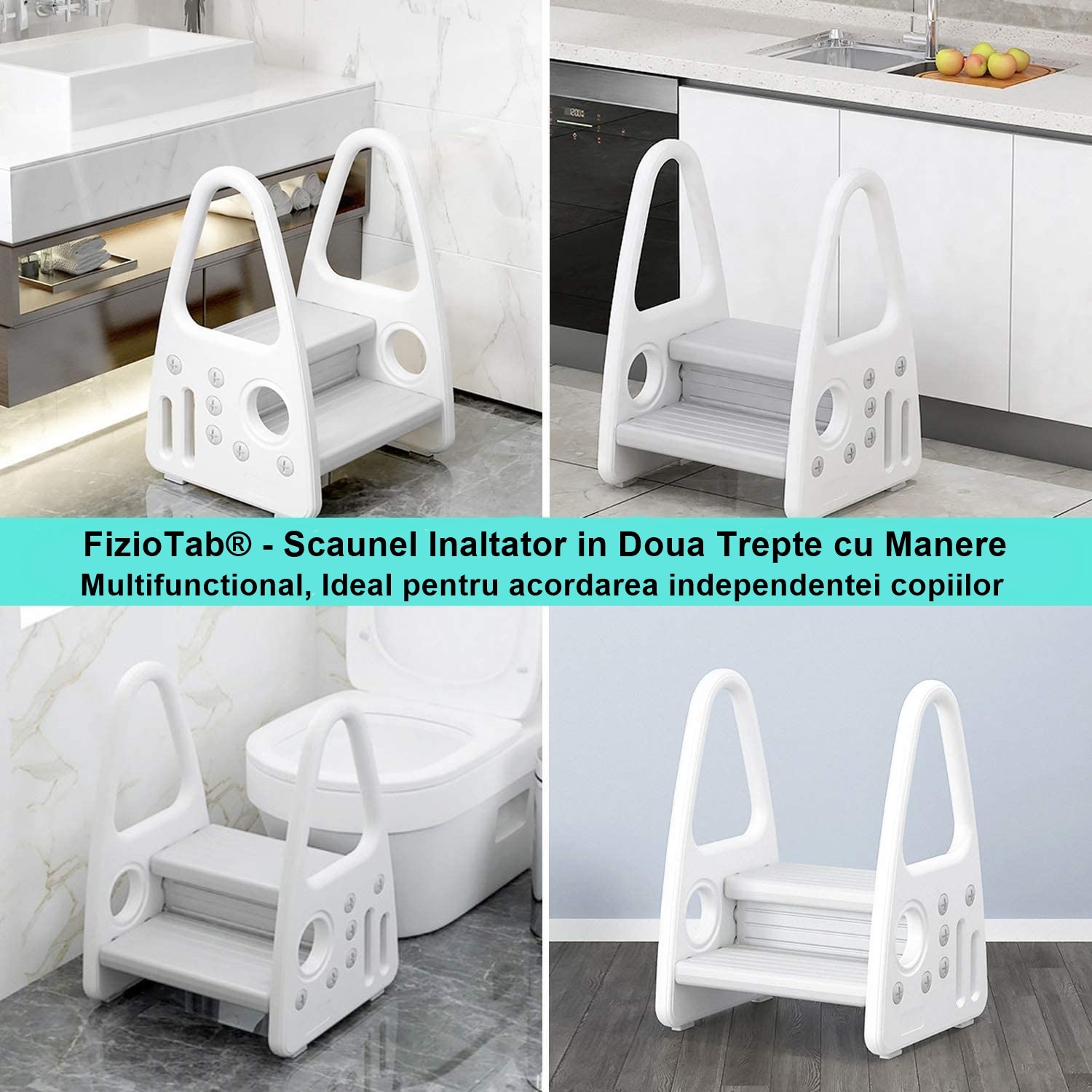 Inaltator cu manere pentru copii, suprafata antialunecare, Alb/Gri