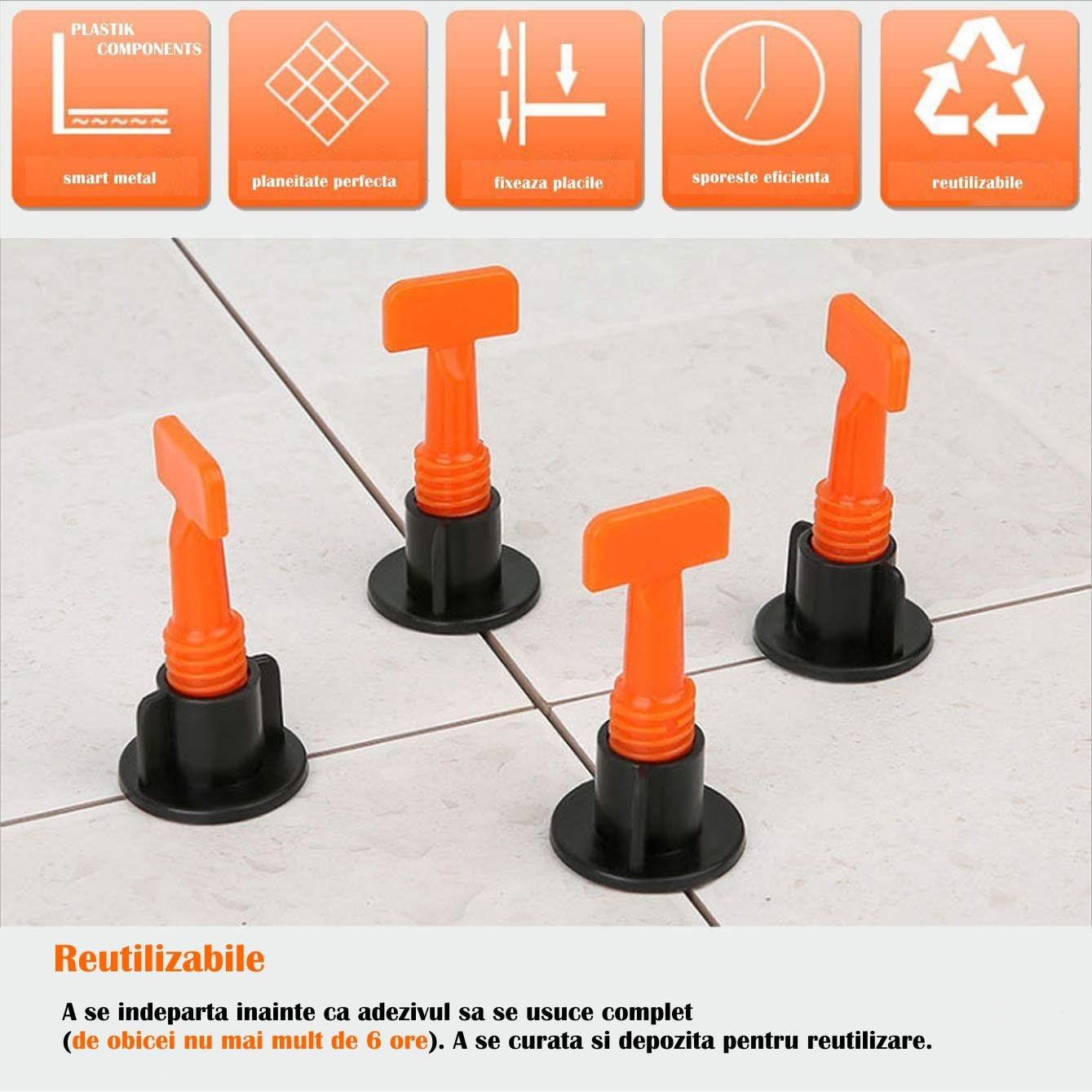 Set 50 tije refolosibile 1.5 mm sistem nivelare gresie