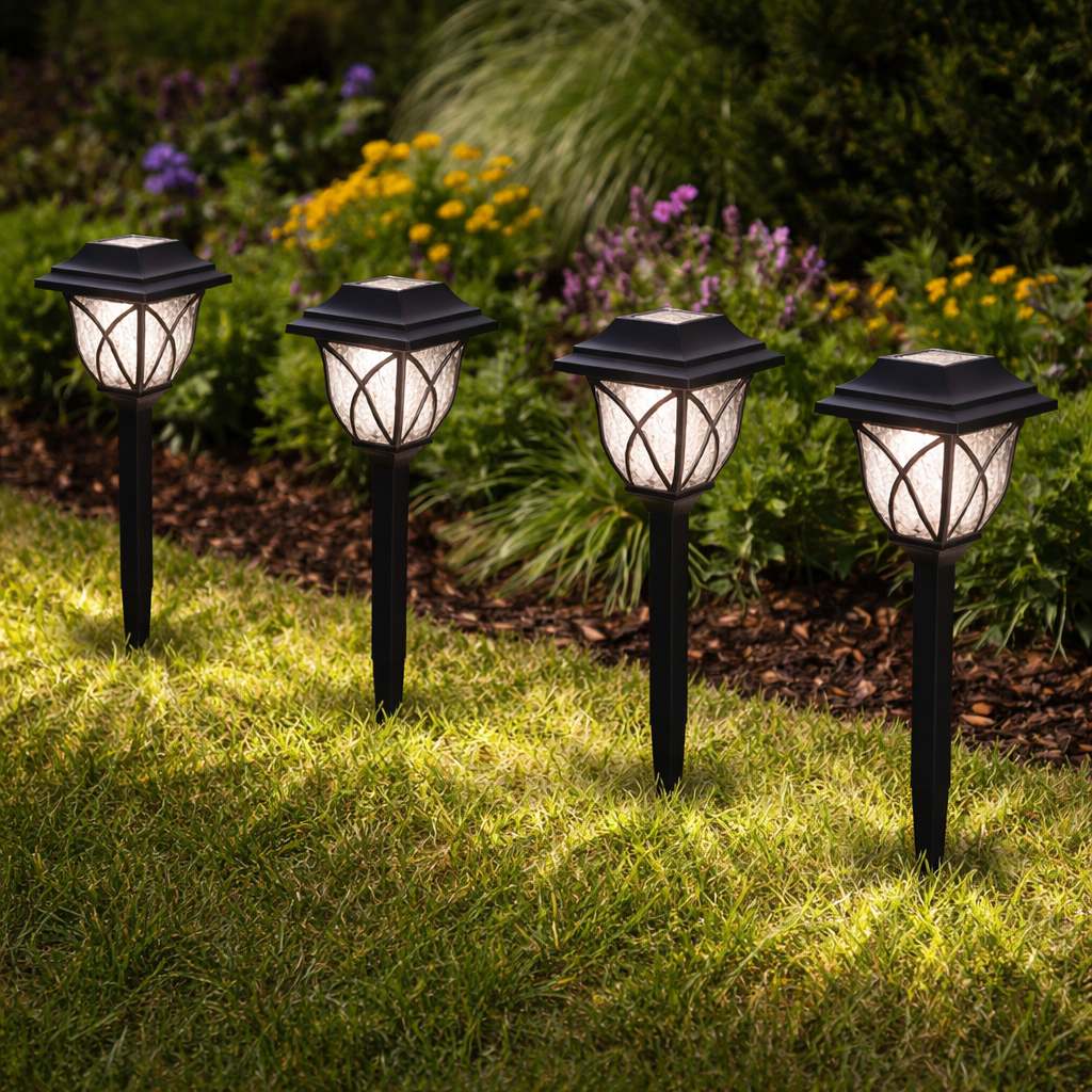 Set 4 x lampa solara felinar LED 43 cm