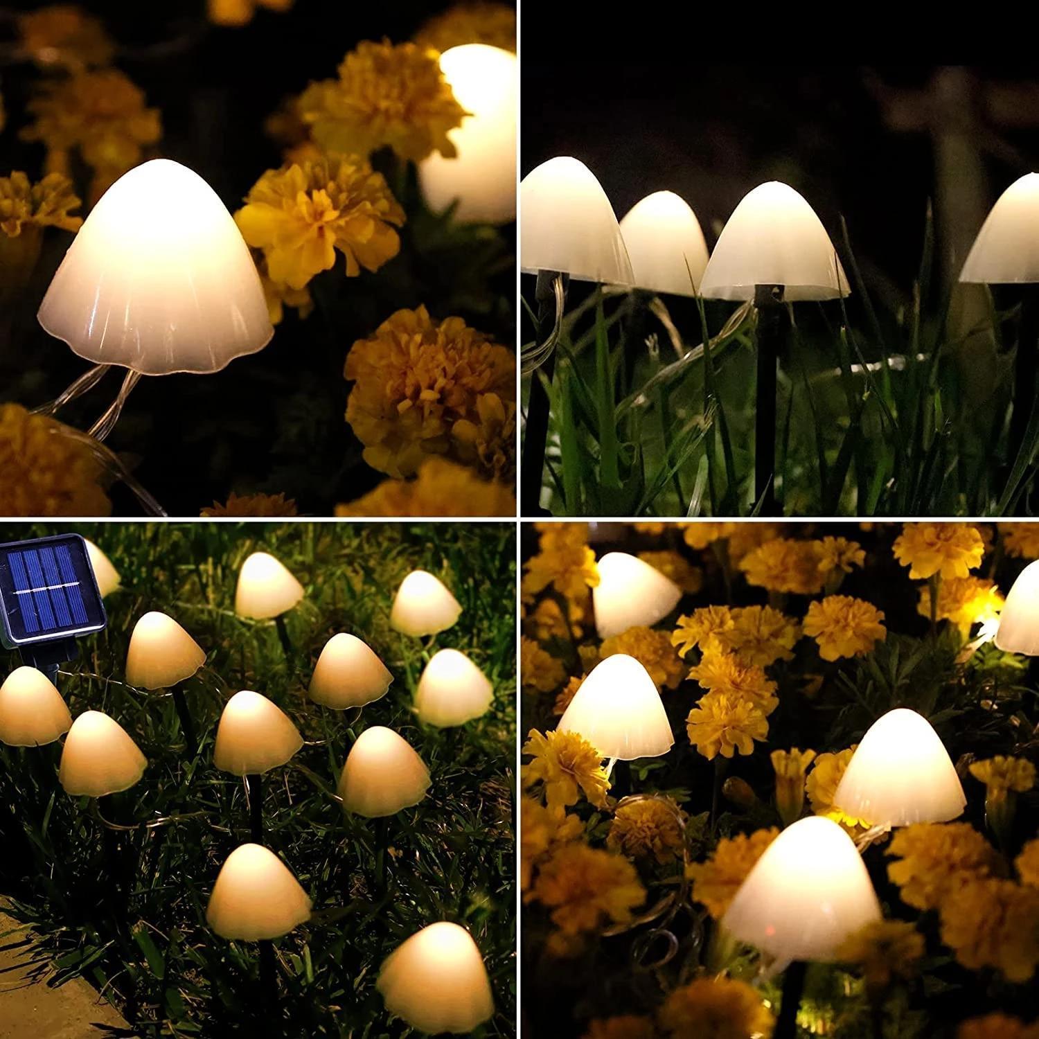 Decoratiune solara 30 ciupercute LED alb cald