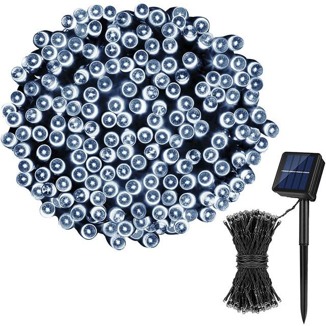 Instalatie cu incarcare solara, 300 LED, 30 metri, Alb rece