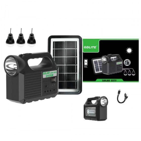 Kit lanterna 3 becuri cu panou solar portabil GD Lite