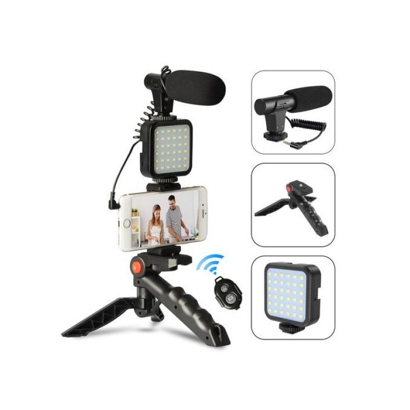 Kit video Vlogging, Trepied cu microfon si lumina