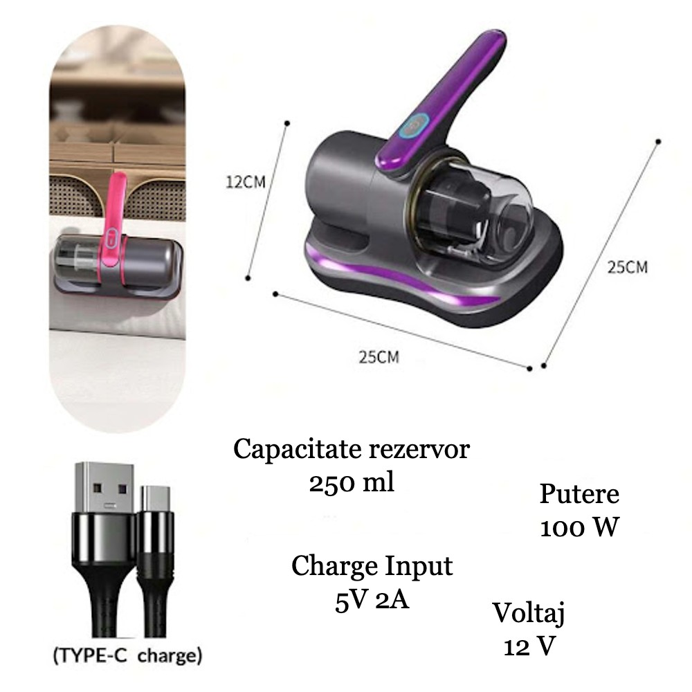 Aspirator antiacarieni saltele, Filtru HEPA, Tehnologie UV