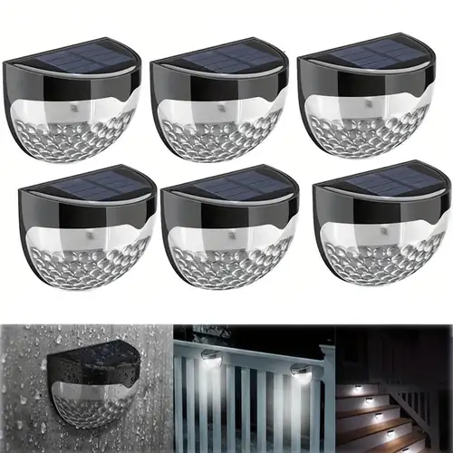 Set 6 x Lampa solara exterior, 6 LED, senzor, lumina rece, Negru