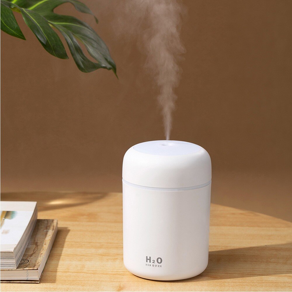 Umidificator H2O, USB, difuzor aroma, LED 3W, 300 ml, Alb