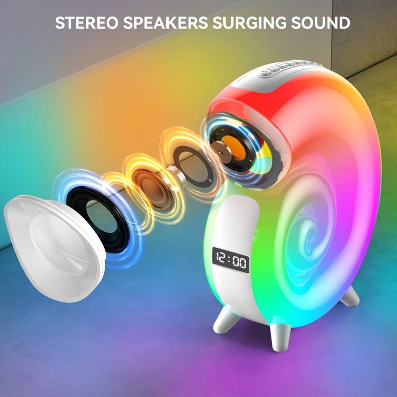 Lampa RGB Bluetooth forma de cochilie, Ceas cu alarma, lumina si sunet