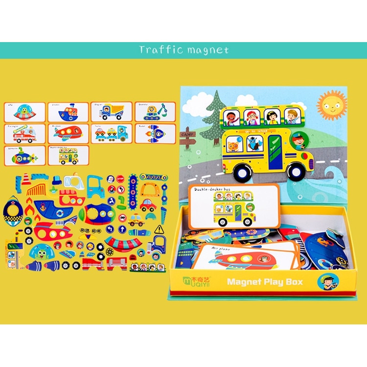 Cutie cu puzzle Magnetic Play Box, Vehicule 75 piese