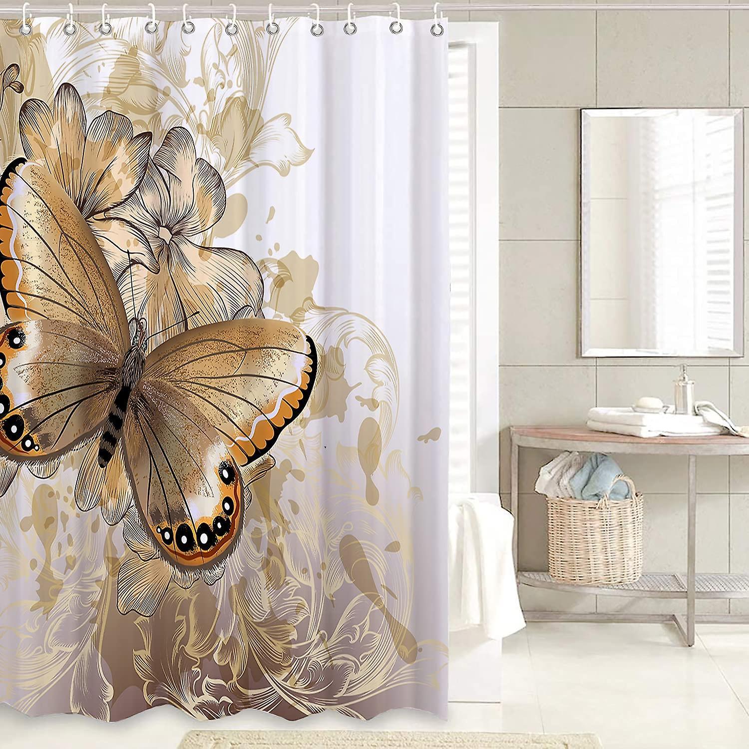 Set baie 2 piese: perdea si covoras, Gold Butterfly