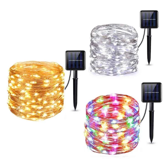 Instalatie solara 300 LED, 30 metri, telecomanda, Alb cald