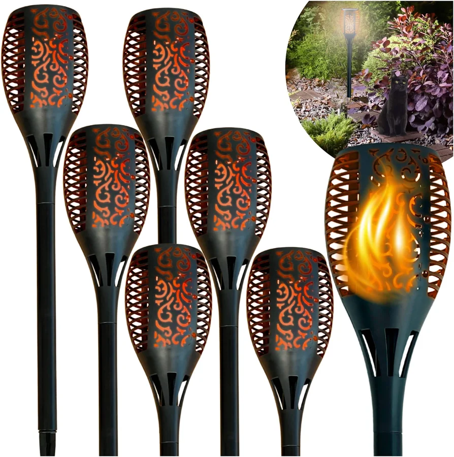 Set 6 x Lampa solara tip torta cu efect flacara, 50 cm