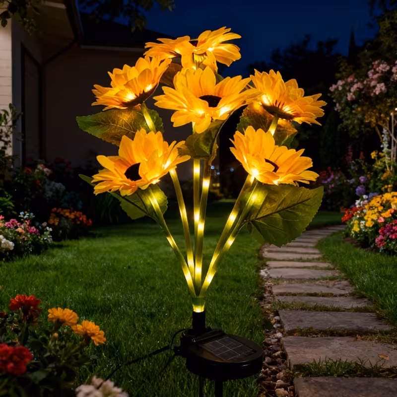 Set 4 x lampa solara 5 flori, 70 cm, Floarea Soarelui