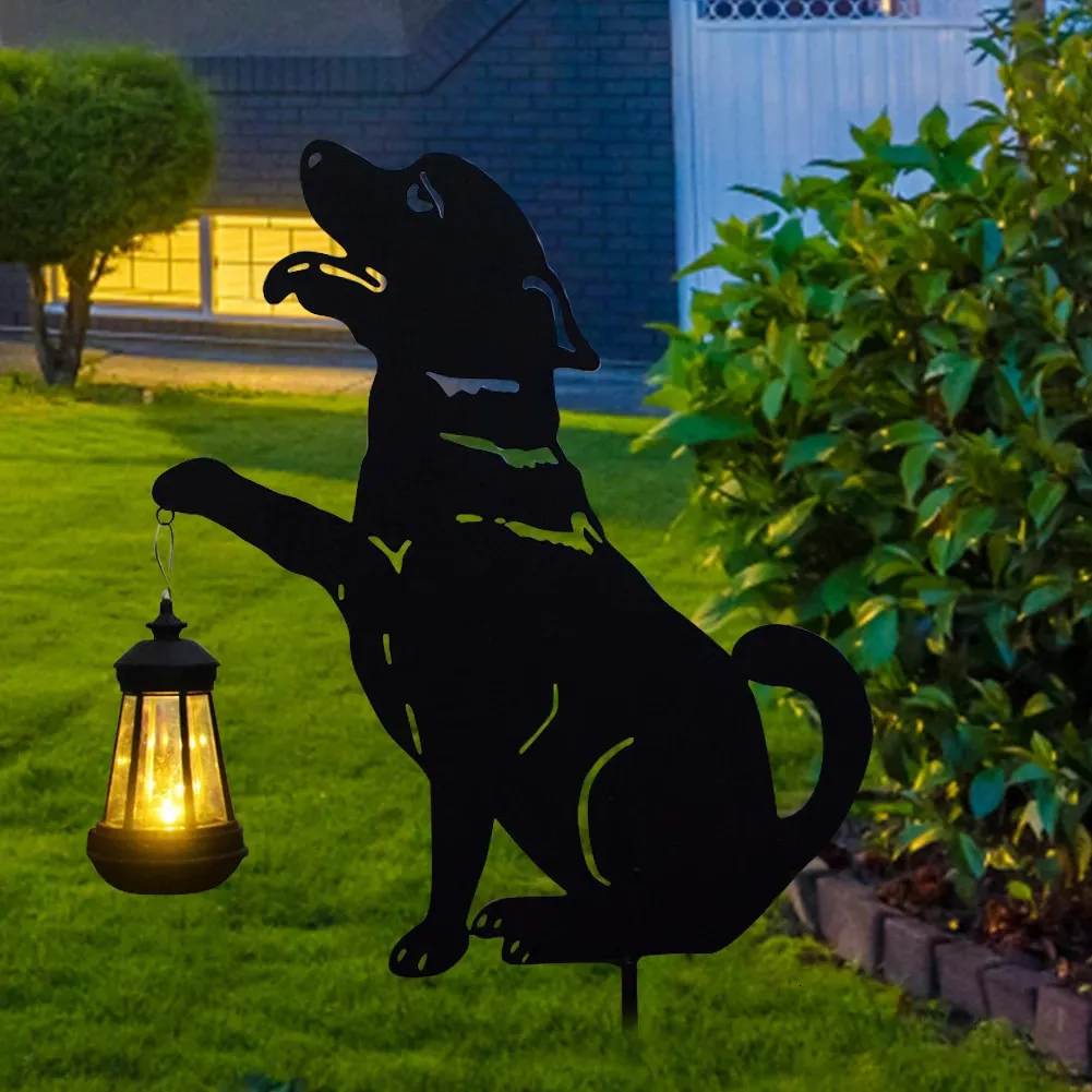 Lampa solara de gradina, decoratiune metalica, Caine