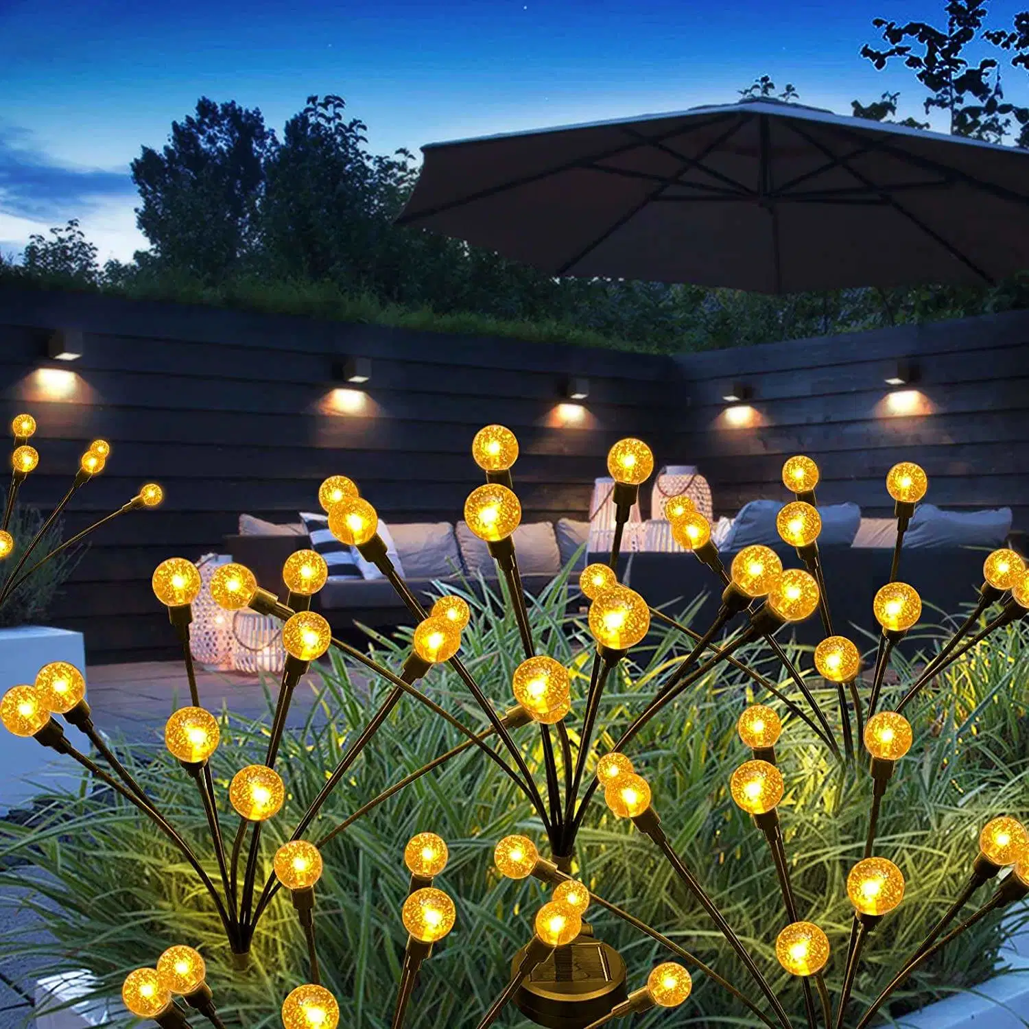 Set 2 x Lampa solara LED Alb Cald, 8 bulbi licurici